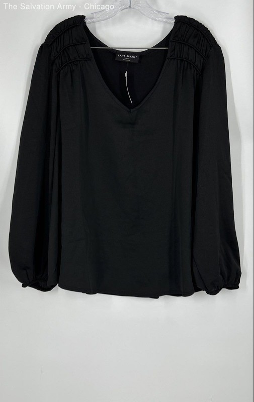 Lane Bryant Womens Black Long Sleeve V-Neck Pullover Blouse Top Size 18/20