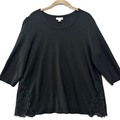 J.Jill Ponte Petite Large PL Tunic Top Lace Overlay Black