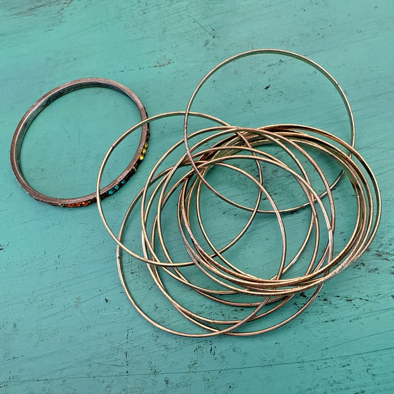 VTG BRACELETS BANGLES Stack Set 13 GOLD RHINESTON… - image 10