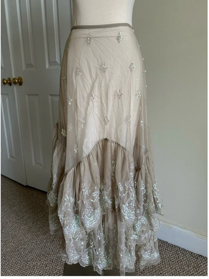 Free People Maxi-Midirock Ciara Shimmer Sequence hellbraun Größe XS - Bild 3 von 4