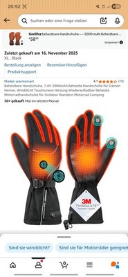 Beheizbare Handschuhe, 7.4V 3000mAh Beheizte Handschuhe für Damen Herren,...