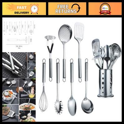 8-Piece Stainless Steel Cooking Utensil Set with Stand, Kitchen Tools & Gadgets