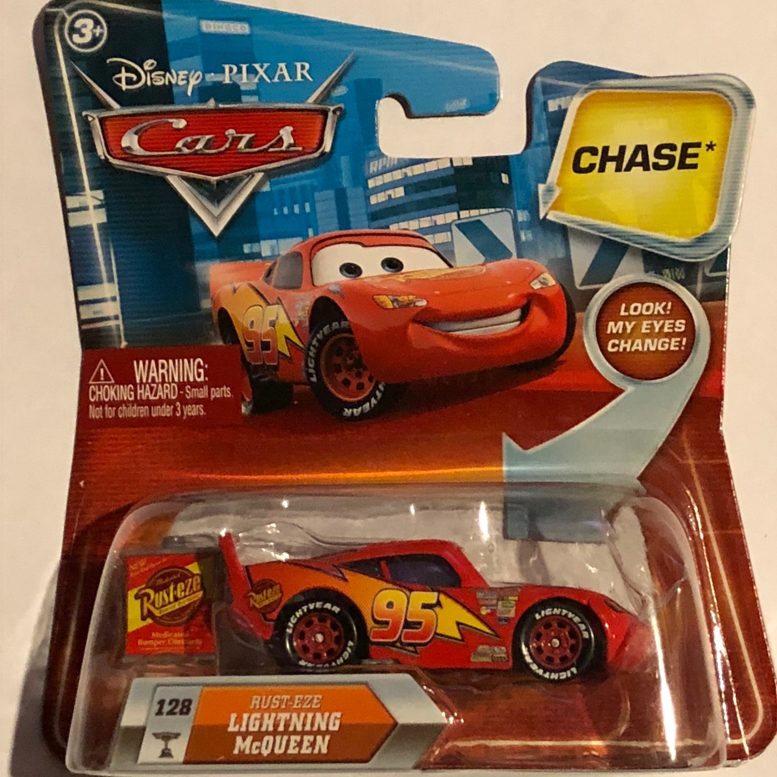 Disney Pixar Cars Rust-Eze Lightning McQueen Chase #128 (Look! My Eyes Change!)
