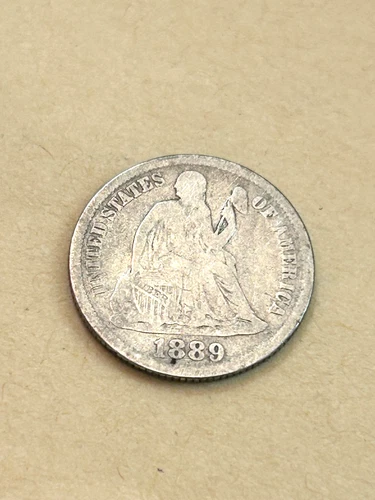 1889 Seated Liberty Dime 10c Silver Ten Cents Coin Fine Details