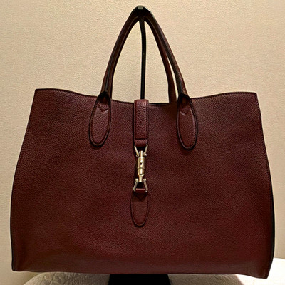 Gucci Brown Burgundy  Jackie Piston Hardware Tote Double Handles, Soft Leather