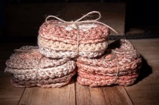 Handmade crochet Square Yarn Coaster Set of 4, Rustic, Brown/Beige/Pink