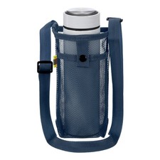 Water Bottle Carrier Mesh Sleeve with Strap, Navy Blue