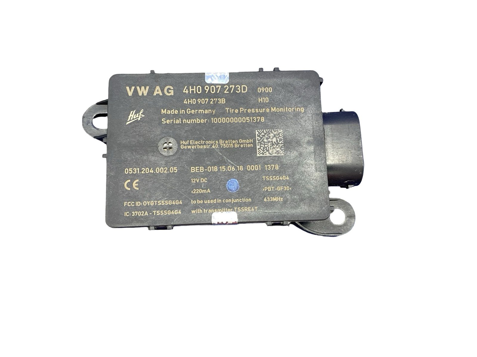 2017-2023 AUDI R8 V10 4S RWS OEM TIRE PRESSURE MONITOR MODULE UNIT 4H0907273D