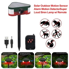 Solar Motion Sensor Alarm 360° Detector 3x129db Siren Strobe Light w/ Remote