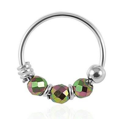 Nasenring Abalone Edelstein Perlen Premium 925 Sterling Silber Piercing...