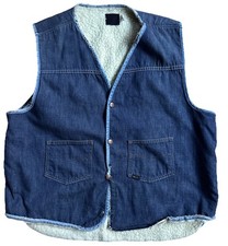 Vintage Roebuck Vest Men XL Tall Blue Sherpa Lined Denim Snap Jean Sears Western