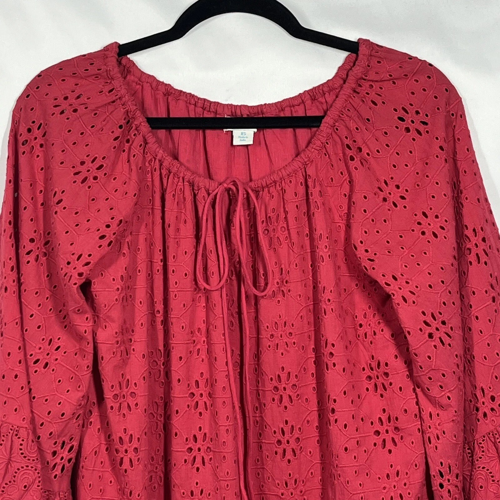 VALENTINO Sundance Mini Abito Occhiellato Rosso Manica a Campana Increspature XS Boho Hippie Fata Contadina