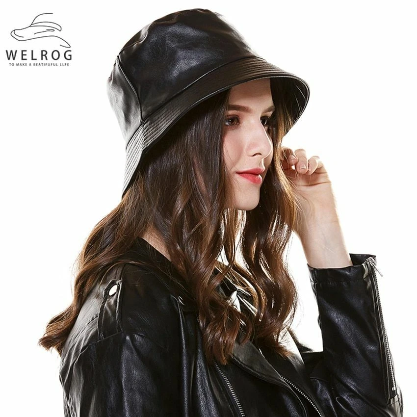 Ladies black leather best sale cap