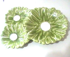 Vintage Mid Century Santa Anita Ware California Pottery Green Daisy Dish 1960s