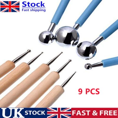 QNGENET 9 Pcs Ball Stylus Dotting Modeling Tools Clay Ceramics Pottery Carving Tool Set