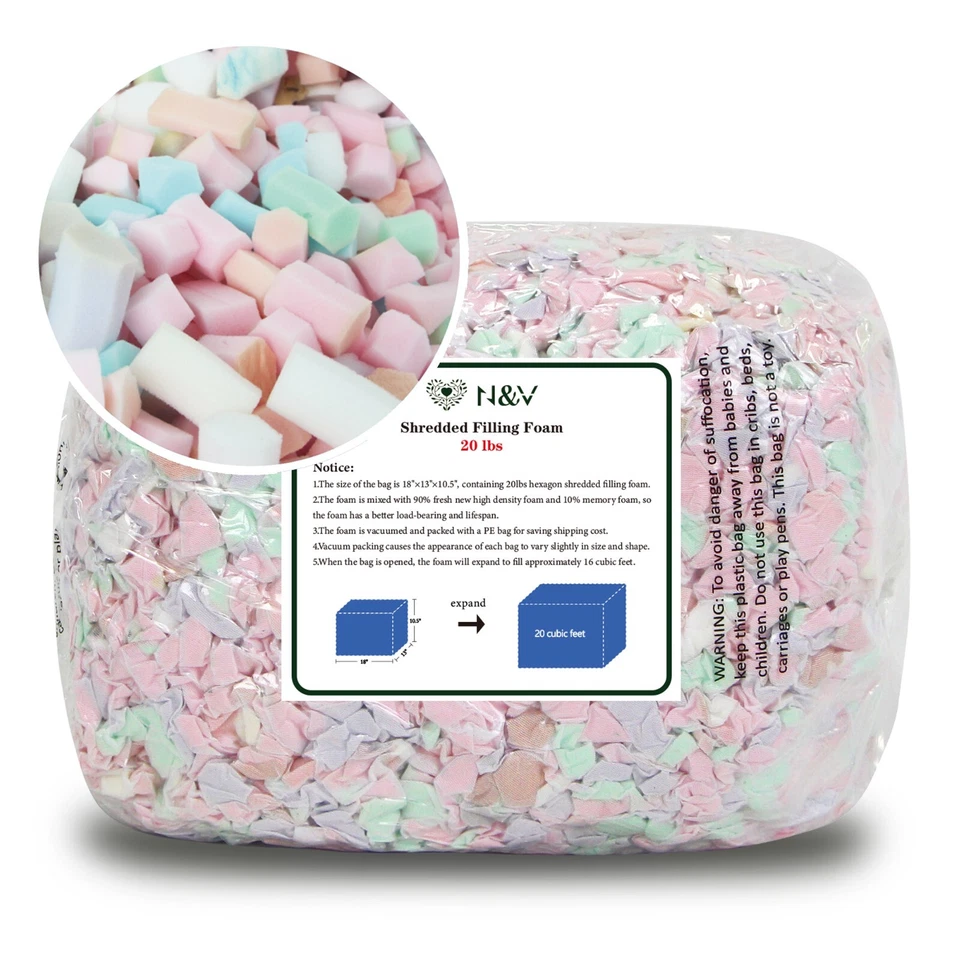 N&V 9KG Shredded Foam For Beanbag Filling, Pillow Cushion Pet Bed Foam Refiller - image 3 of 4