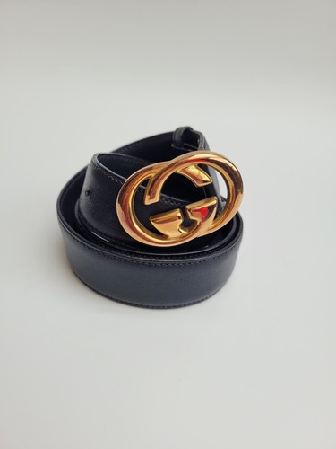 Cinturón de cuero casi negro con logotipo vintage con logotipo de Gucci GG. - Imagen 2 de 9