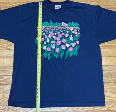 Vtg 90s Tulip Farm Netherlands Nature Flowers Single Stitch T