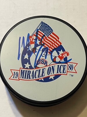 MIKE ERUZIONE Signed USA Miracle on Ice Hockey Puck 1980