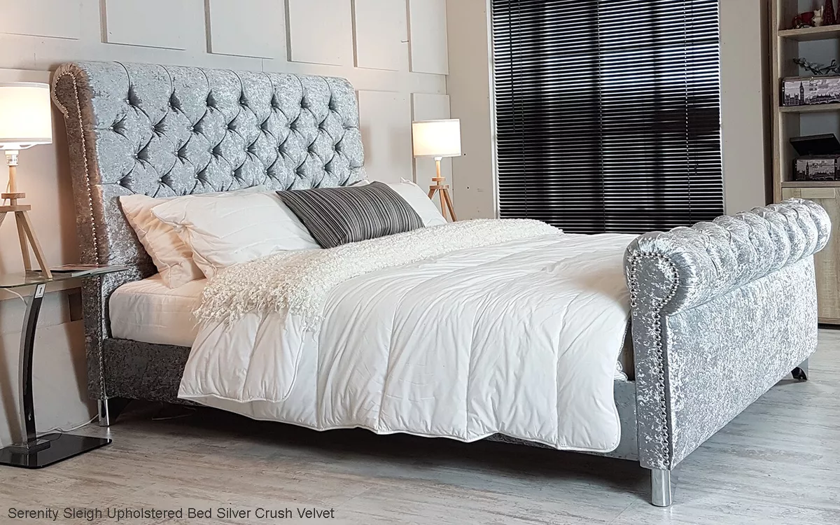 Crushed velvet diamante sleigh bed deals