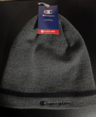 NWT Champion Men's Fleece Lined Beanie/Hat Dark Grey Black