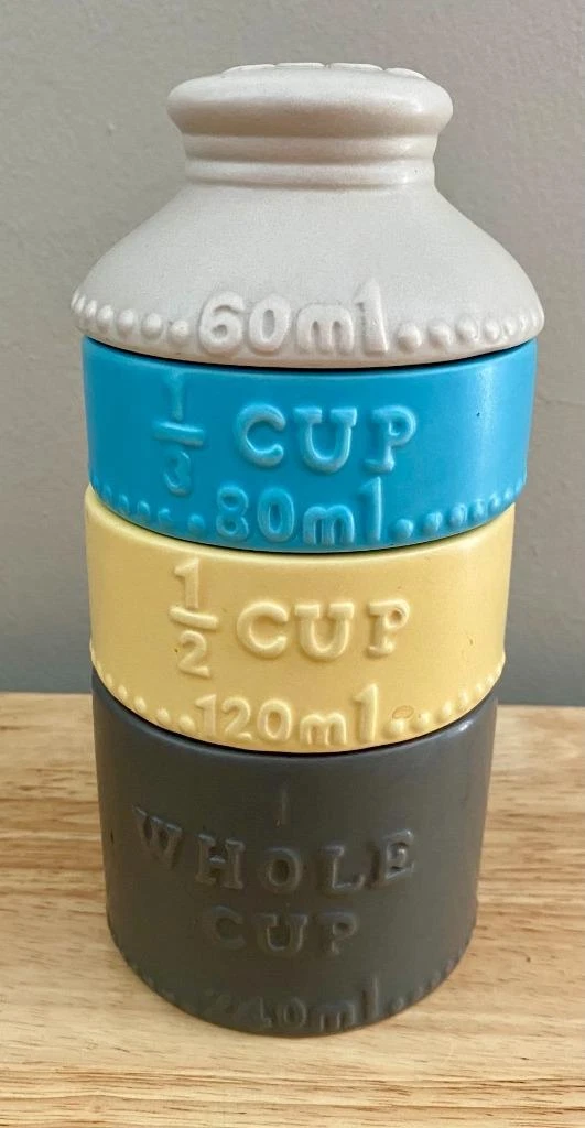 Set of 4 Stacking Measuring Cups Matte Ceramic 1/4 Cup, 1/3 Cup, 1/2 Cup, 1 Cup