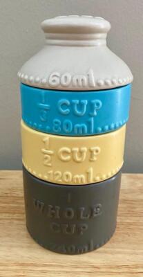 Set of 4 Stacking Measuring Cups Matte Ceramic 1/4 Cup, 1/3 Cup, 1/2 Cup, 1 Cup
