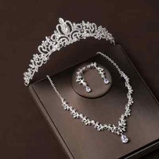 Tiara Set Wedding Bridal/ Prom/ Quince Rhinestones Crystal Necklace Earrings