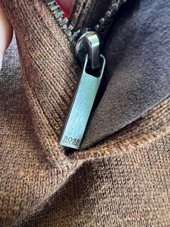 Suéter HUGO BOSS Bonny Tejido con Cremallera en Mezcla de Algodón y Lana Virgen Marrón Talla M Foto 4 de 4