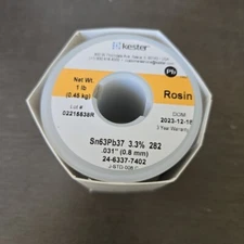 Kester 24-6337-7402 Solder Wire, Rosin Core, Leaded, Sn63Pb37, 3.3%, 0.031" (0.8
