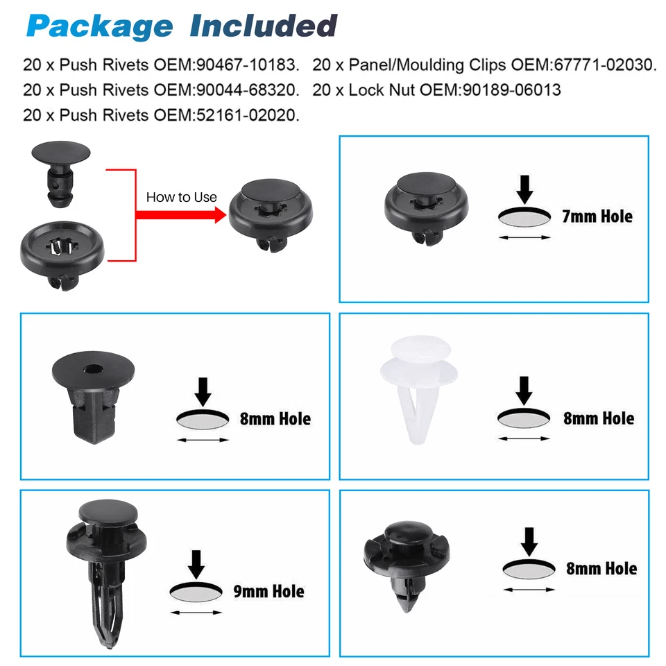 100x TOYOTA & LEXUS Trim Panel Clips Bumper Fender Push Pin Rivet 7 8 9mm Engine - Image 4 of 4