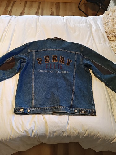 RARE VINTAGE Perry Ellis America Embroidered Denim Jacket Men's LG Nice! - Picture 9 of 11