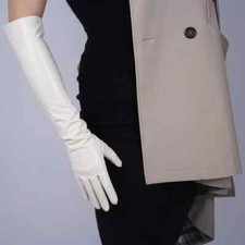 Beige GLOVES Shiny Latex Faux Patent Leather Cream Ivory 50cm Over Elbow Fashion