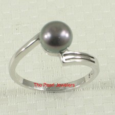 Solid Sterling Silver .925 Twin-Line Black Freshwater Pearl Solitaire Ring