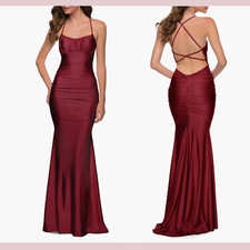 NWT 328 La Femme  8  29873 Shiny Jersey Trumpet Gown in Burgundy Red J511