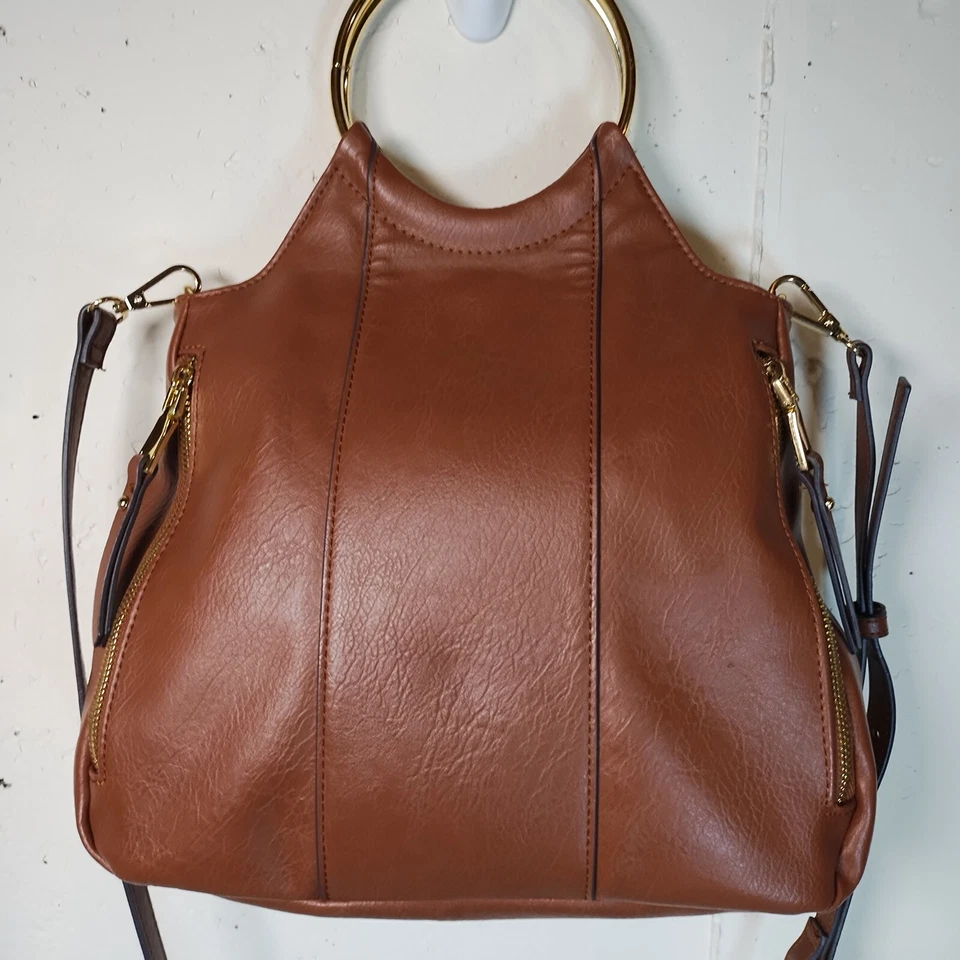 INC International Concepts Bolso de Mano Brazalete Bandolera Marrón Dorado Herrajes Cuero Foto 3 de 4