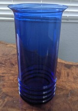 Cobalt Blue Hand Blown Glass Bottom Ribbed Vase 11.25" Tall 6" Across Top