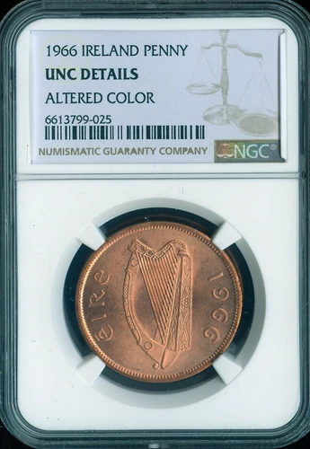 1966 Ireland Penny 1D NGC UNC Details Quality.