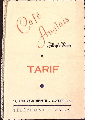 1954 Cafe Anglais  Gilbey's Wines Drink Menu Brussels Belgium 3.75x5.25"