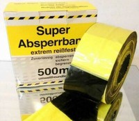 Absperrband 500M Rolle Schwarz-Gelb Im Karton Flatterband Warnband Trassenband