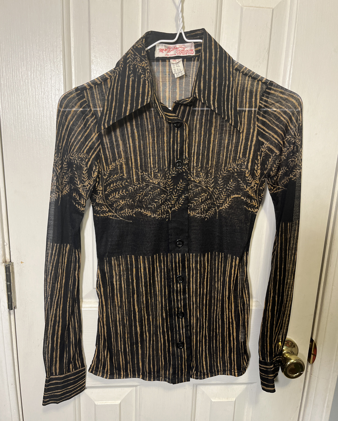 50s Bergdorf Goodman Women’s Sheer Button Down Top Bl… Gem