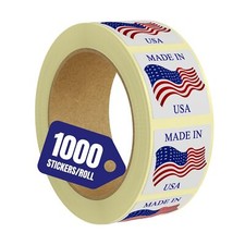 Made in USA Labels 1 X 1 Inches American Flag Stickers Glossy Paper, 1000 PCS