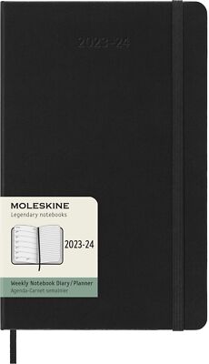Moleskine 2023-2024 Weekly Planner, 18M, Large, Black, Hard Cover (5 x 8.25)