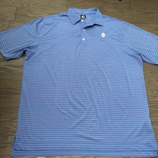 Footjoy FJ Polo Mens Pink Blue Striped Golf Performance Stretch 2XL XXL EUC