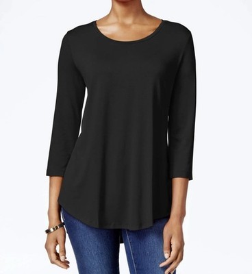 JM Collection NWT Womens Deep Black Scoop Neck  Blouse with 3/4 Sleeve Size L