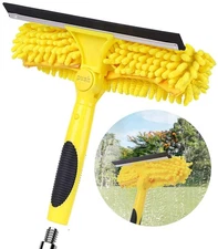Window Squeegee and Chenille Scrubber, 2-in-1 Combo Cleaning Tools, Multi-Ang...