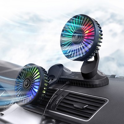 USB Dual Head Car Fan 3-Speed Adjustable Quiet Cooling Desk Portable Mini Fan