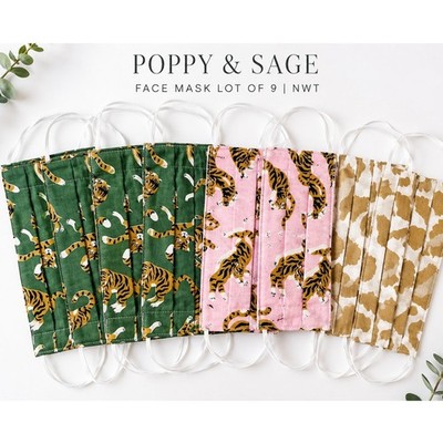 Poppy & Sage Reusable Face Mask Lot of 9 NWT Cotton Tiger Leopard Animal Print