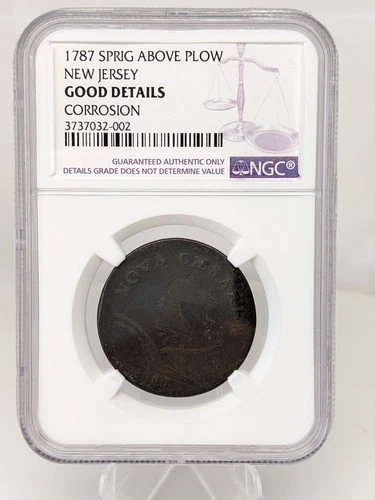 1787 Sprig Above Plow NEW JERSEY NGC Good Details (Corrosion) #62