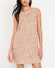 NWT OLD NAVY Linen-Blend Mini Shift Dress cheetah print pockets MED TALL